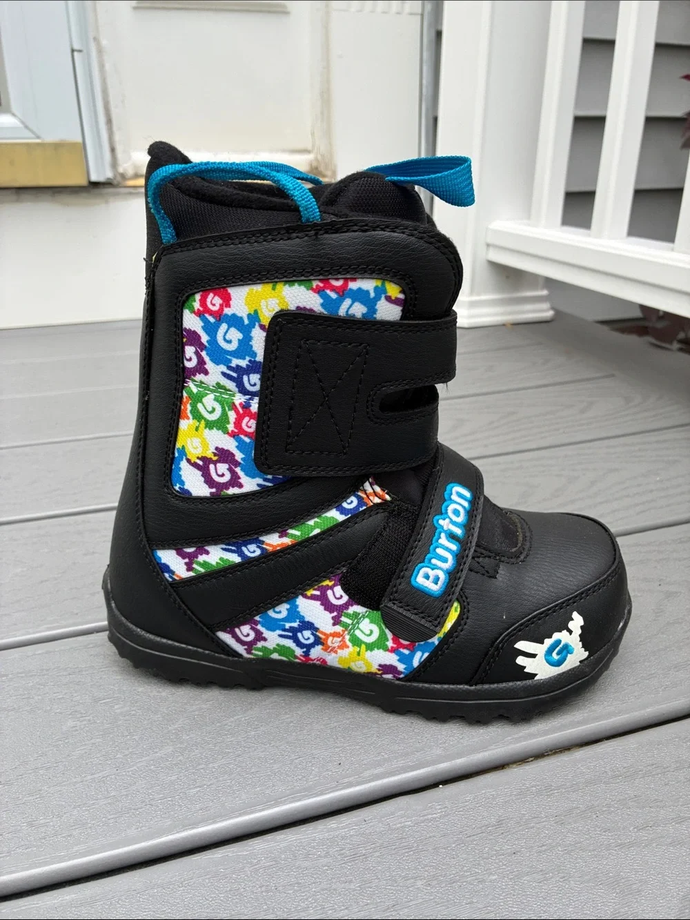 Burton Kids' Grom Snowboard Boots Black with Multicolor Accents Size 4